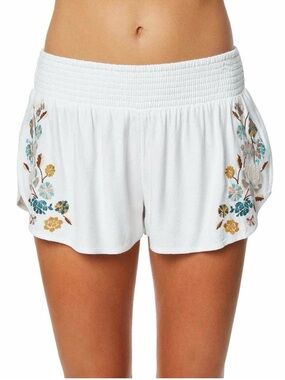 O'Neill NWOT White Low Rise Maui Embroidered Floral Shorts Womens